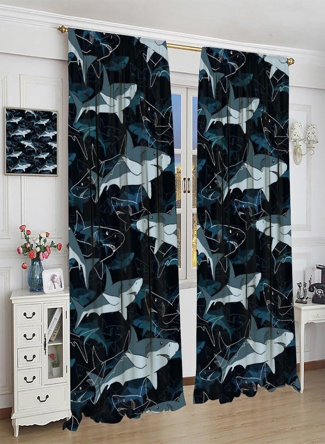 LOMADIA Shark Kids Curtain, Ocean Animal Blackout Curtains, Sea Fish Pattern Window Treatments Drapes for Nursery Kid Boys Room Children Bedroom Decor 21" W x 45" L (Pack of 2) - Image 3